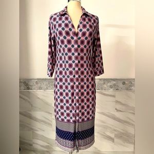 Chico’s Stretch Front Button Medallion Print Shirt Dress